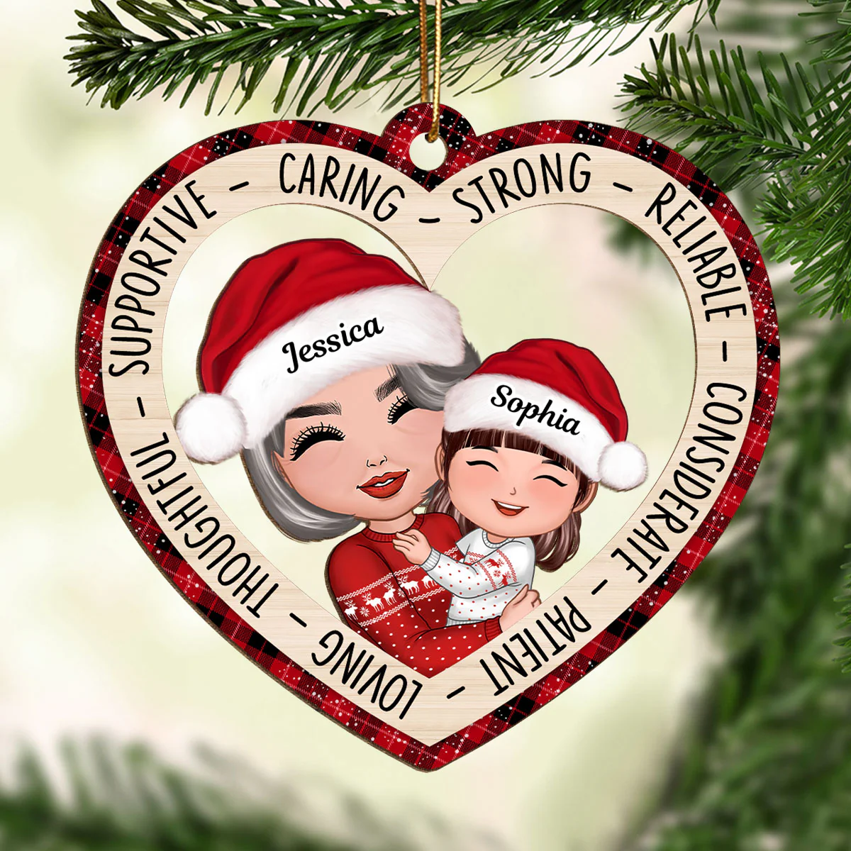 Grandma Holding Grandkid Personalized Wooden Ornament - Image 2