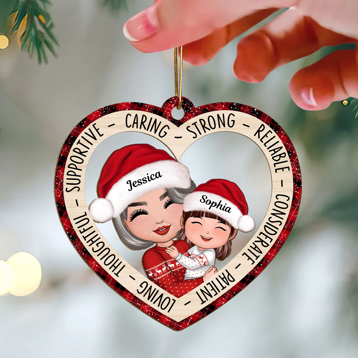 Grandma Holding Grandkid Personalized Wooden Ornament - Image 3