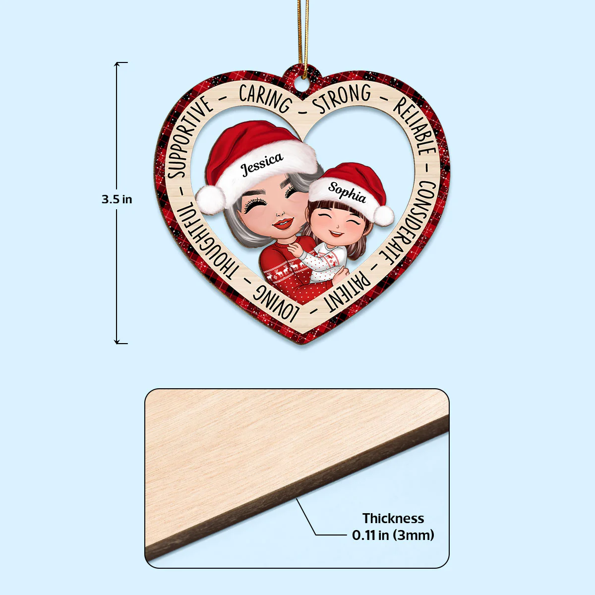 Grandma Holding Grandkid Personalized Wooden Ornament - Image 4