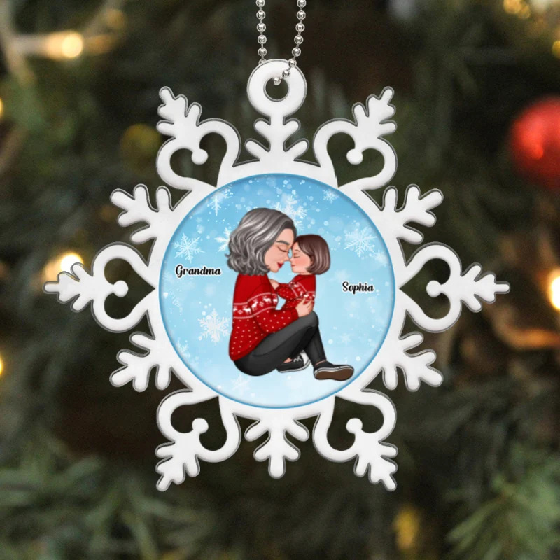 Grandma Holding Grandson Granddaughter In Snowflake Personalized Acrylic Ornament - Image 5