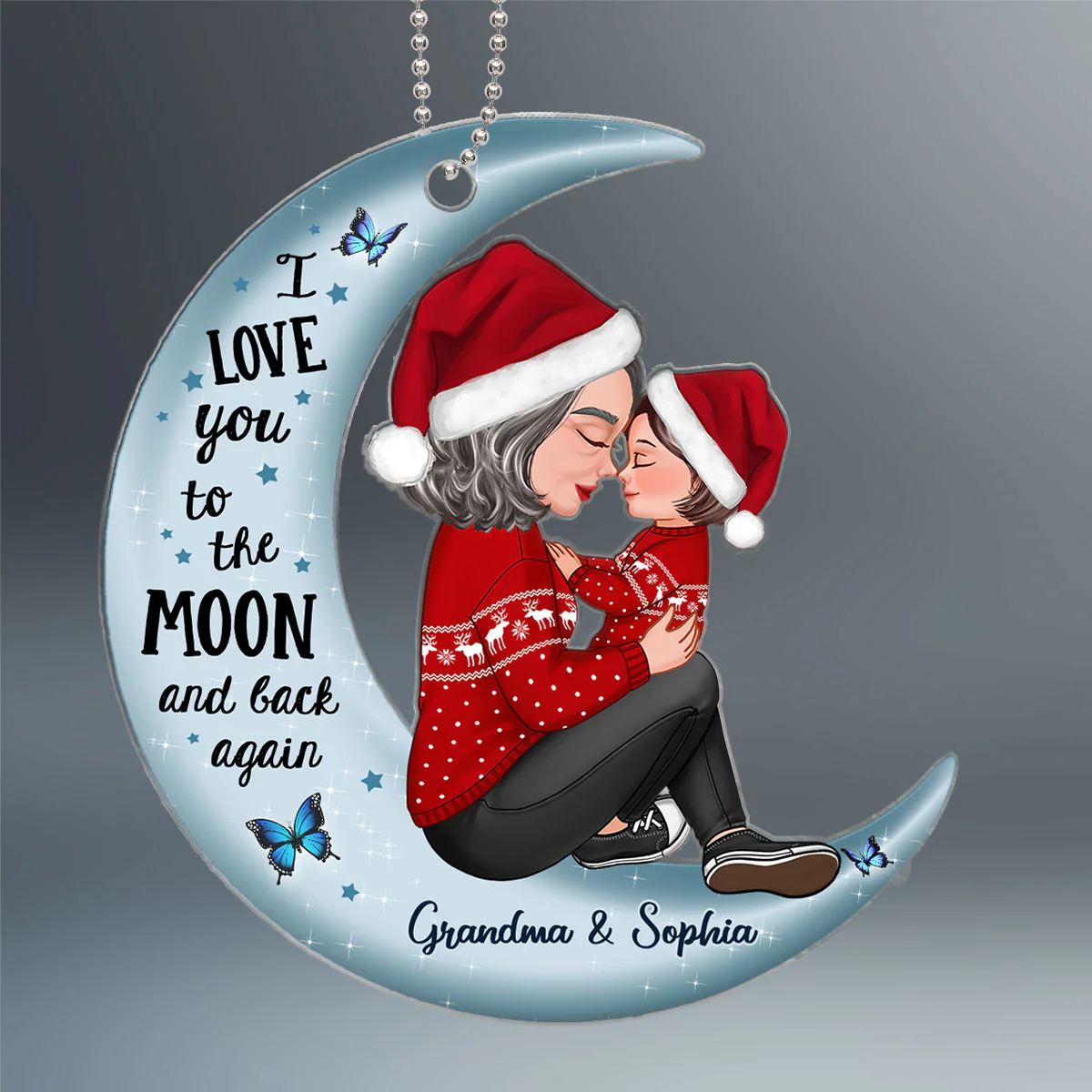 Grandma Holding Kid On Moon Gift For Grandson Granddaughter Personalized Acrylic Ornament - Image 2