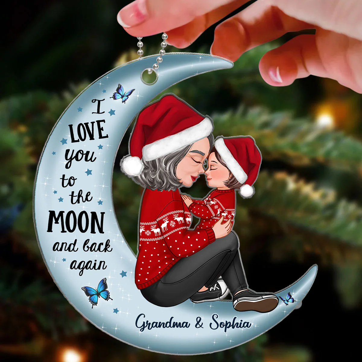 Grandma Holding Kid On Moon Gift For Grandson Granddaughter Personalized Acrylic Ornament - Image 3