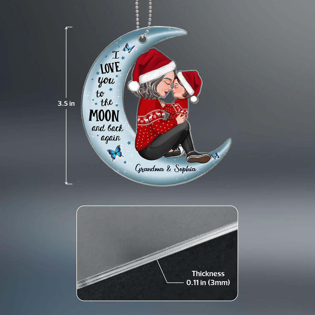Grandma Holding Kid On Moon Gift For Grandson Granddaughter Personalized Acrylic Ornament - Image 4