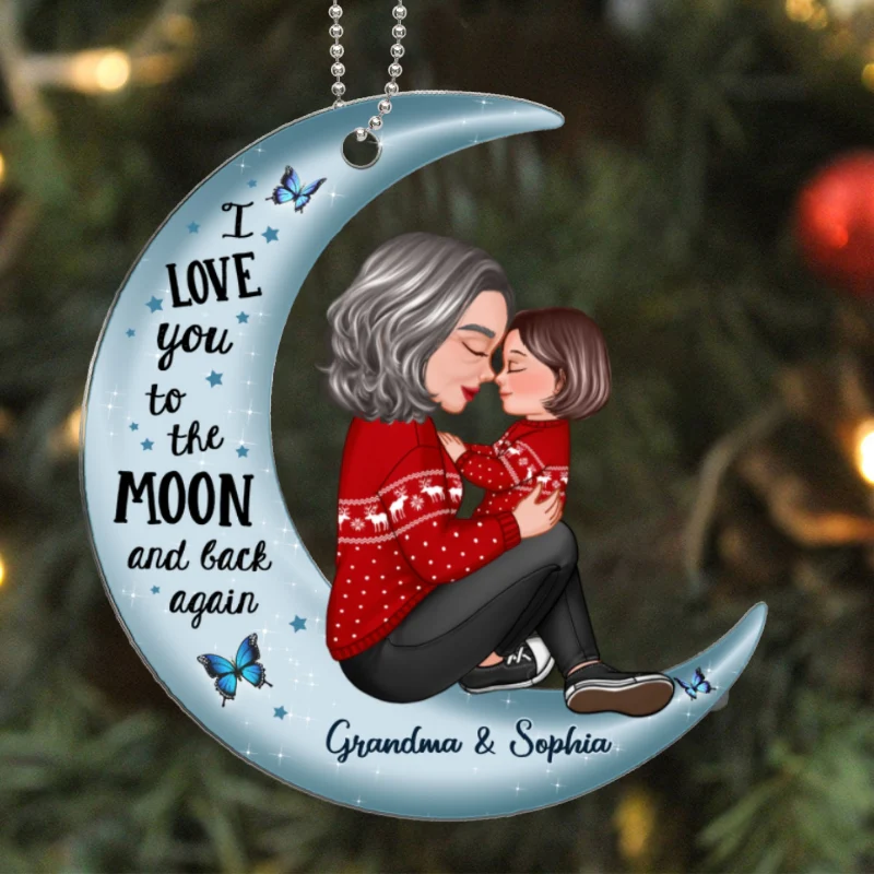 Grandma Holding Kid On Moon Gift For Grandson Granddaughter Personalized Acrylic Ornament - Image 5
