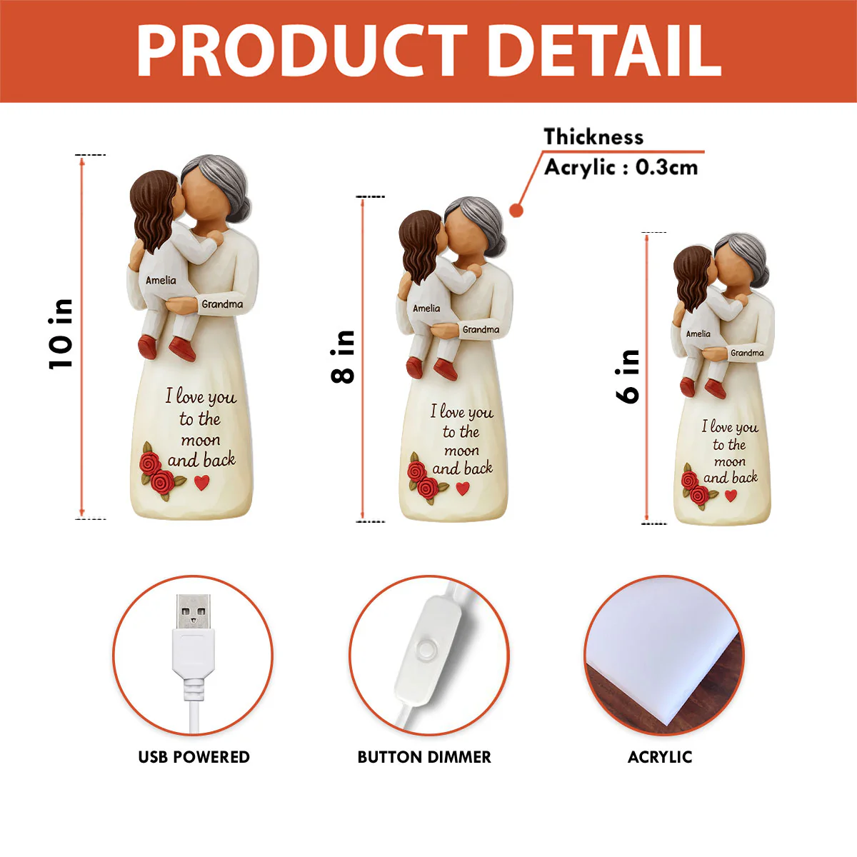 Grandma Hugging Grandkid 3D Effect - Personalized Light Box - Image 10