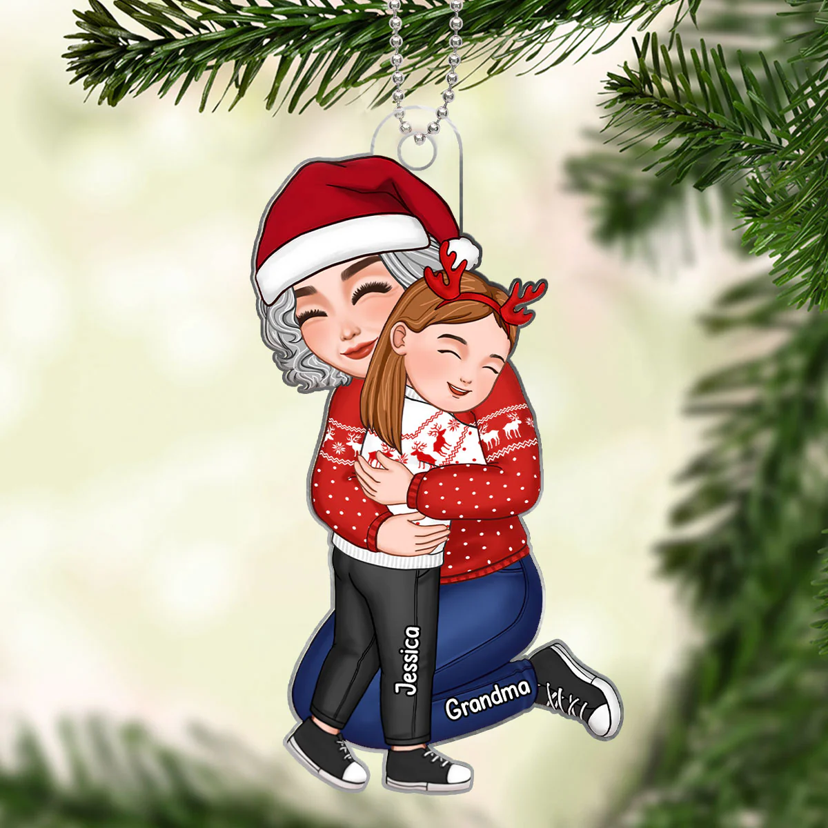 Grandma Hugging Grandkid Christmas Gift For Granddaughter Grandson Grandchildren Personalized Acrylic Ornament