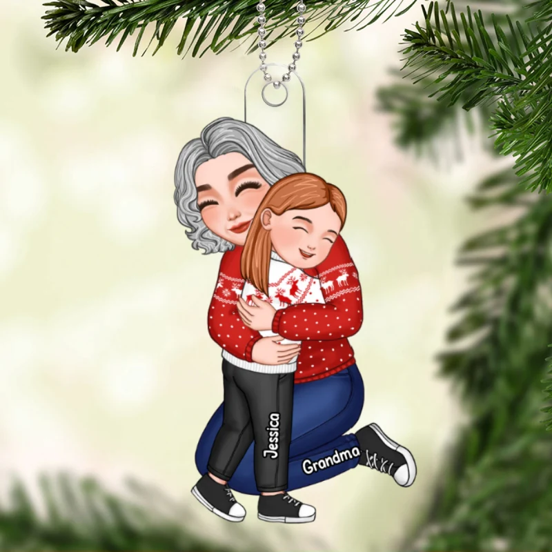 Grandma Hugging Grandkid Christmas Gift For Granddaughter Grandson Grandchildren Personalized Acrylic Ornament - Image 4