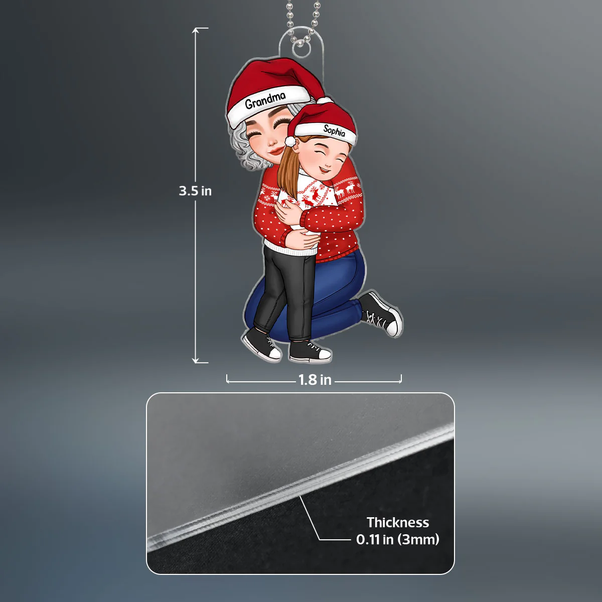 Grandma Hugging Grandkid Christmas Gift For Granddaughter Grandson Grandchildren Personalized Acrylic Ornament - Image 5