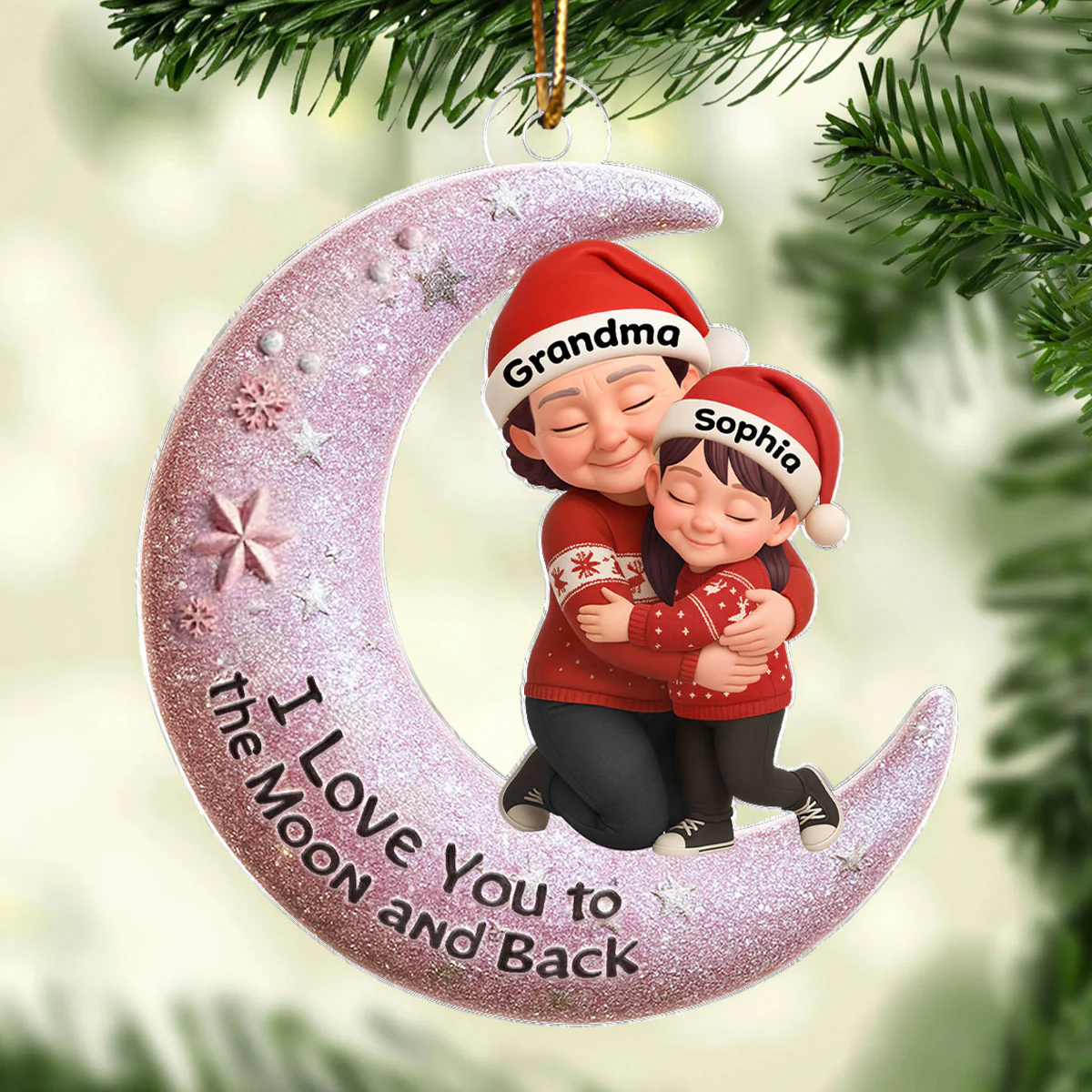 Grandma Hugging Grandkid on Moon - Personalized Acrylic Ornament - Christmas Gift for Grandma, Grandkids - Image 7