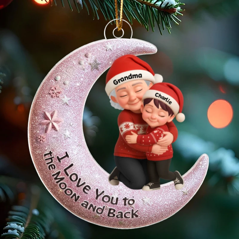 Grandma Hugging Grandkid on Moon - Personalized Acrylic Ornament - Christmas Gift for Grandma, Grandkids - Image 9