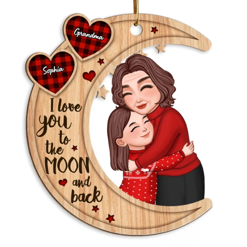Grandma Hugging Grandkid Pattern Hearts Christmas Gift For Granddaughter Grandson Personalized Wooden Ornament - Image 5