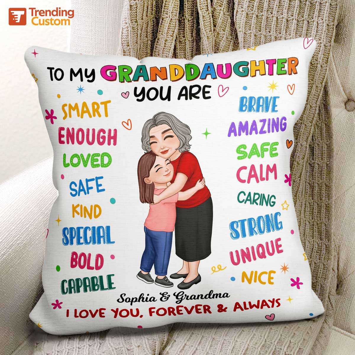 Grandma Hugging Grandkid To My Granddaughter Grandson Personalized Pillow - Image 2