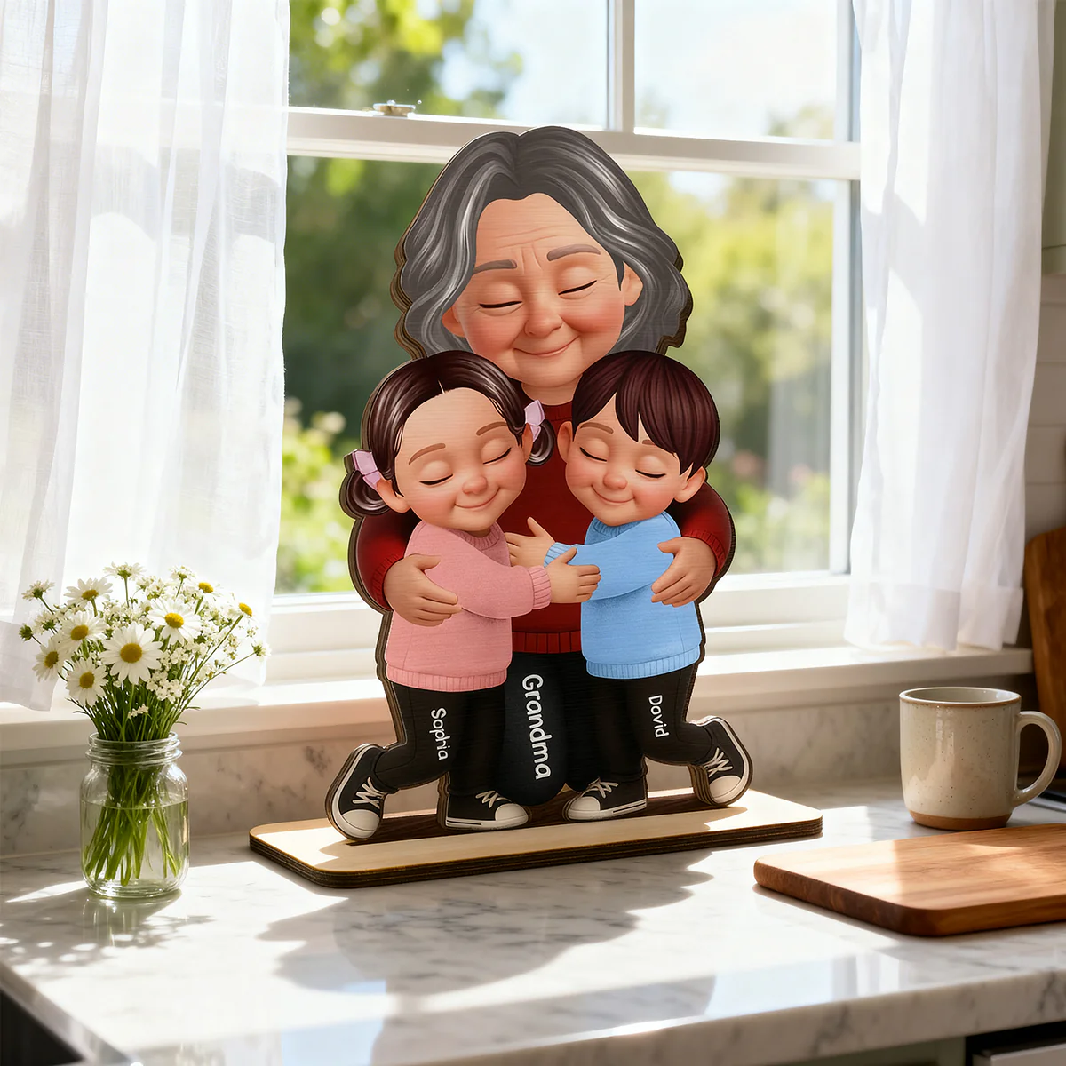Grandma Hugging Grandkids - Personalized 2-Layered Wooden Plaque - Heartfelt Gift for Grandma - Image 10