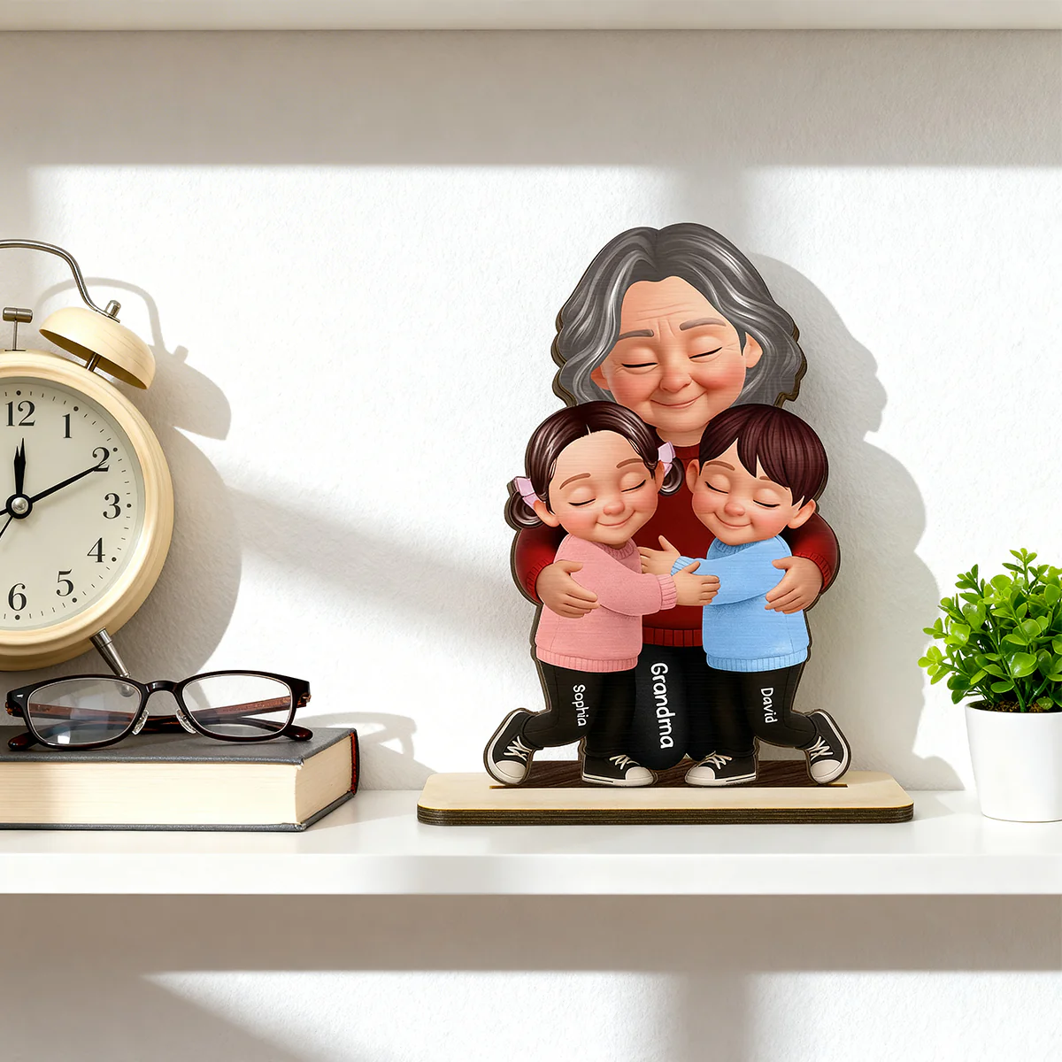 Grandma Hugging Grandkids - Personalized 2-Layered Wooden Plaque - Heartfelt Gift for Grandma - Image 2