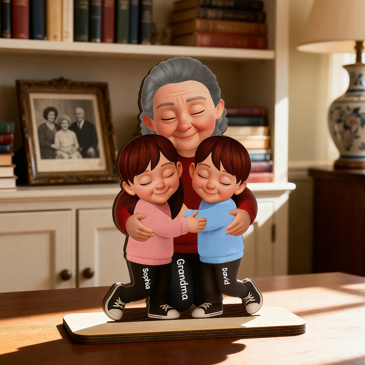Grandma Hugging Grandkids - Personalized 2-Layered Wooden Plaque - Heartfelt Gift for Grandma - Image 3