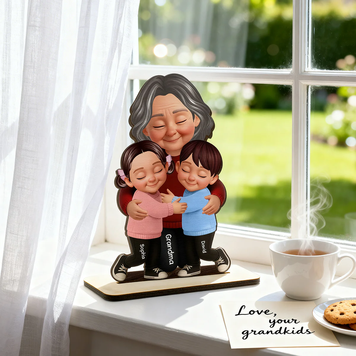 Grandma Hugging Grandkids - Personalized 2-Layered Wooden Plaque - Heartfelt Gift for Grandma - Image 4