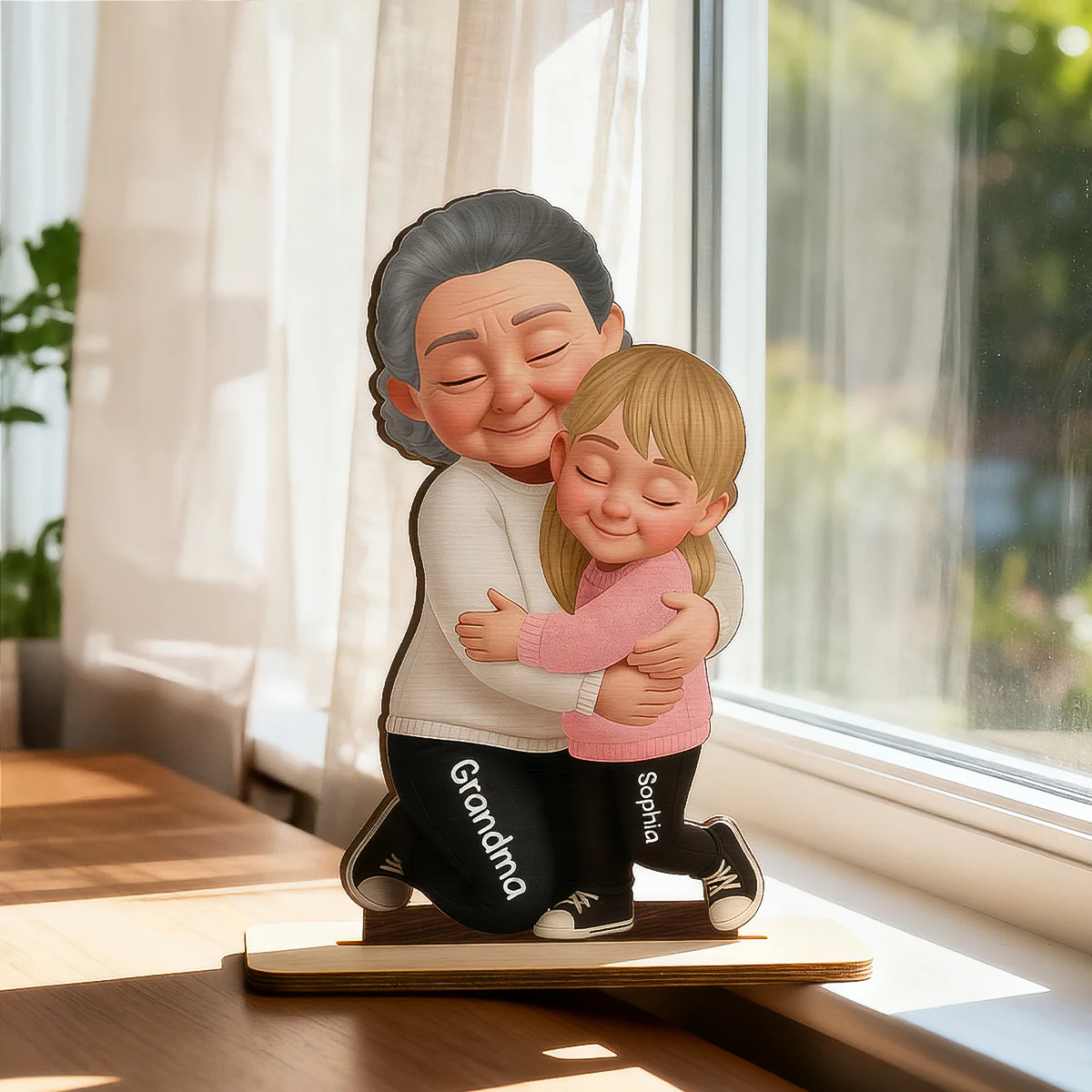 Grandma Hugging Grandkids - Personalized 2-Layered Wooden Plaque - Heartfelt Gift for Grandma - Image 5