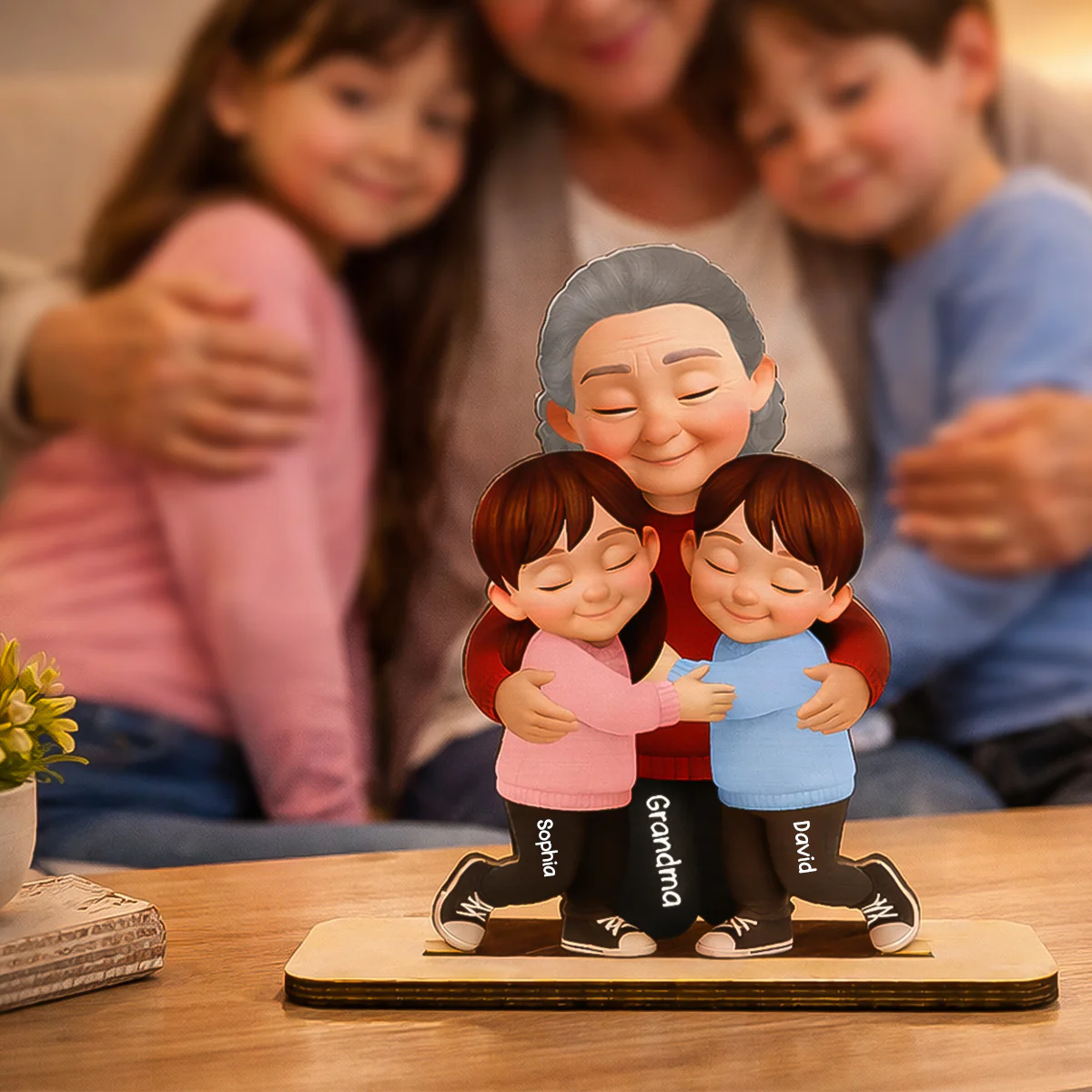 Grandma Hugging Grandkids - Personalized 2-Layered Wooden Plaque - Heartfelt Gift for Grandma - Image 6
