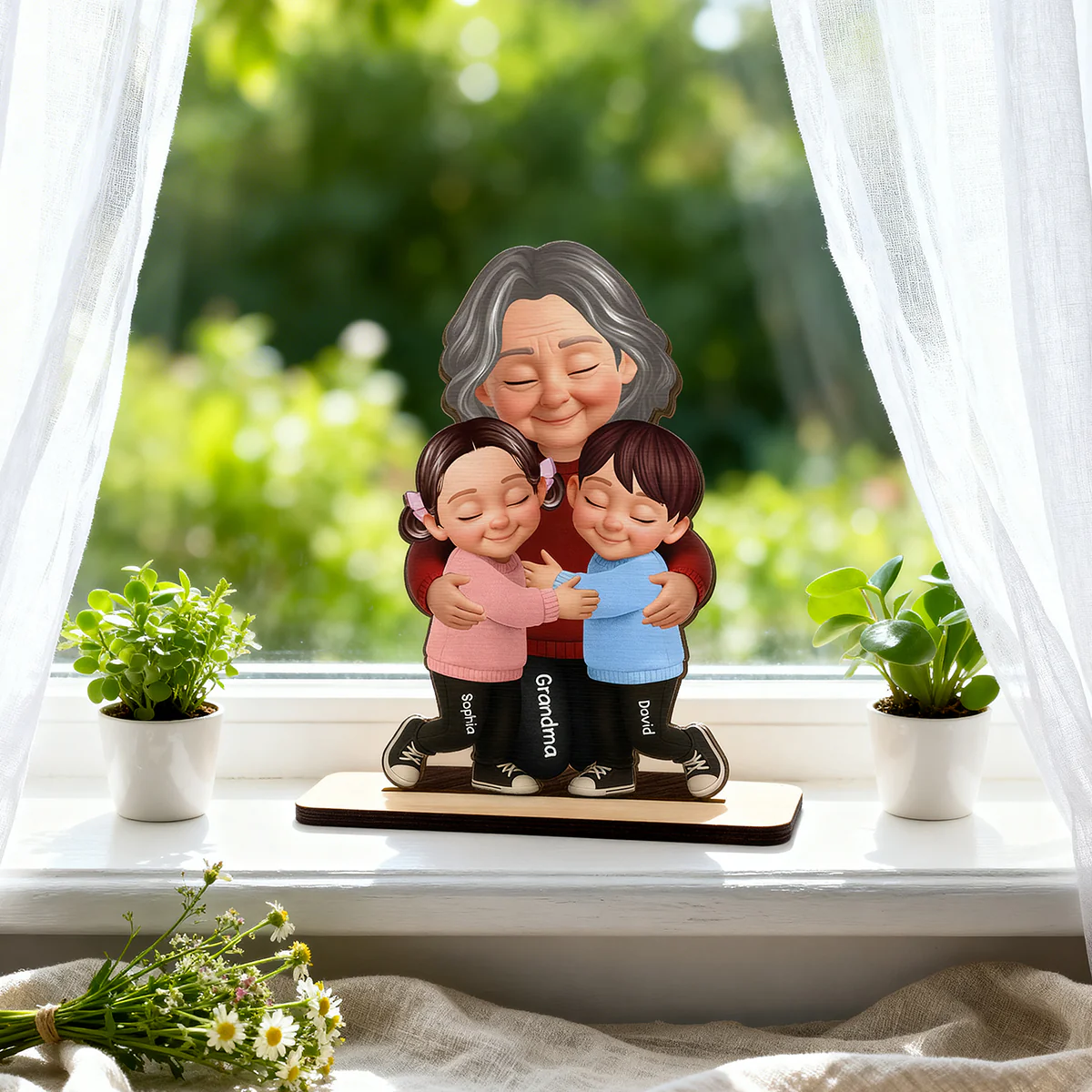 Grandma Hugging Grandkids - Personalized 2-Layered Wooden Plaque - Heartfelt Gift for Grandma - Image 7
