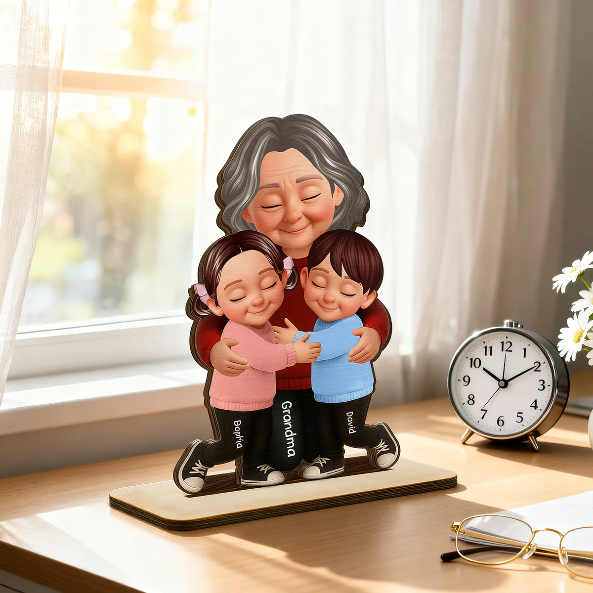Grandma Hugging Grandkids - Personalized 2-Layered Wooden Plaque - Heartfelt Gift for Grandma - Image 8