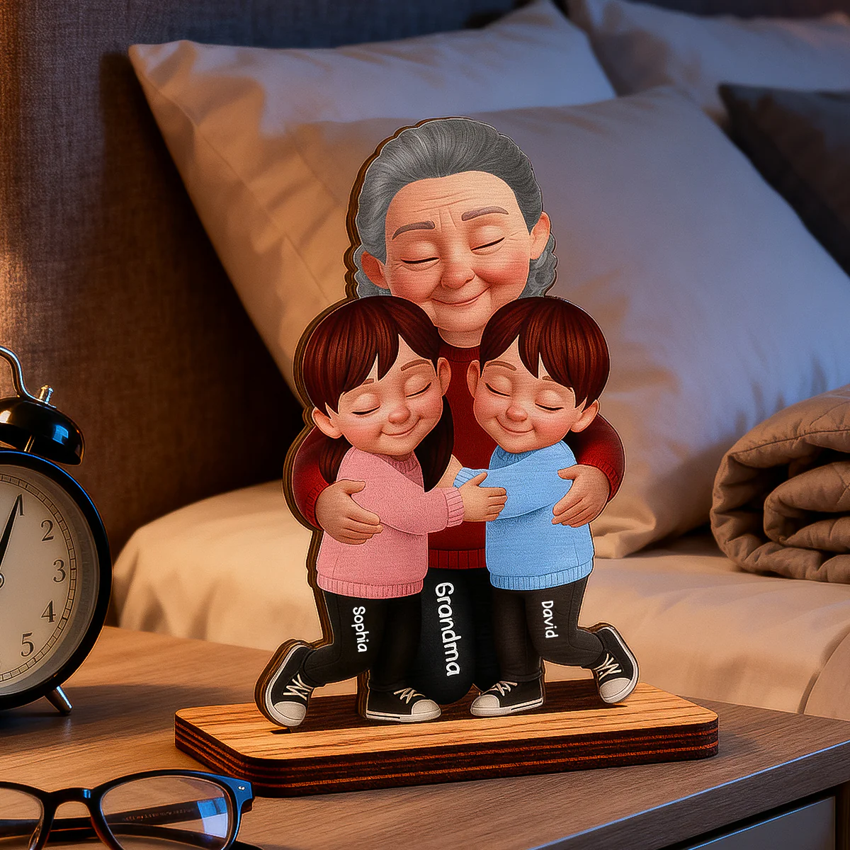 Grandma Hugging Grandkids - Personalized 2-Layered Wooden Plaque - Heartfelt Gift for Grandma - Image 9