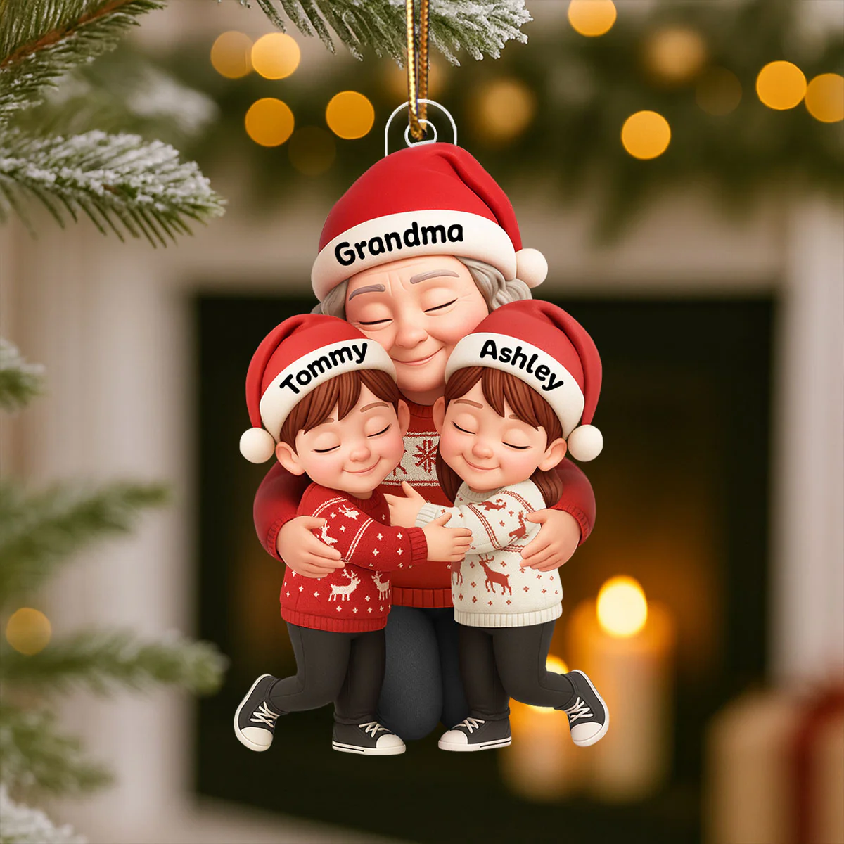 Grandma Hugging Grandkids - Personalized Acrylic Ornament - Heartwarming Christmas Gift for Grandma, Granddaughter, Grandson - Image 3