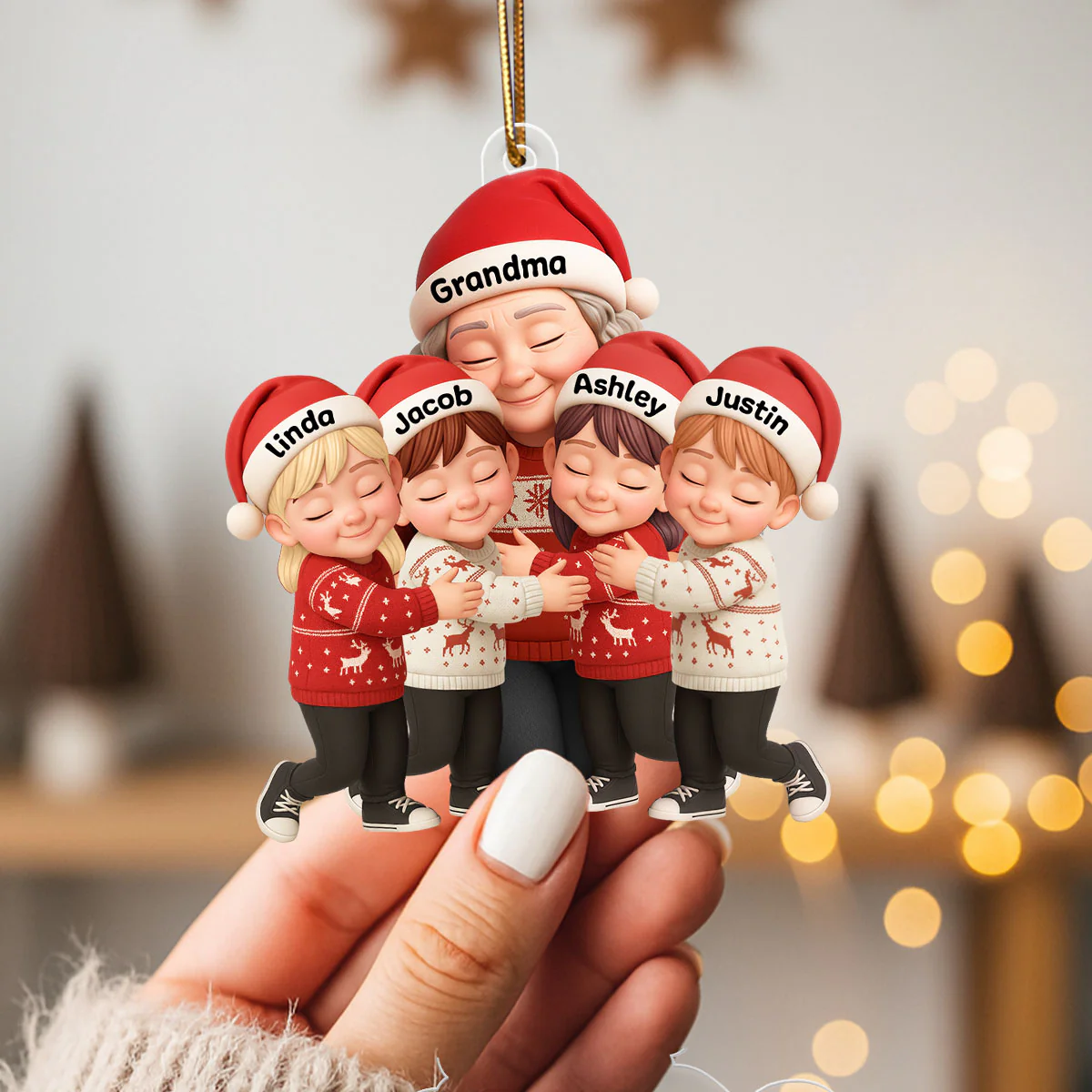 Grandma Hugging Grandkids - Personalized Acrylic Ornament - Heartwarming Christmas Gift for Grandma, Granddaughter, Grandson - Image 4