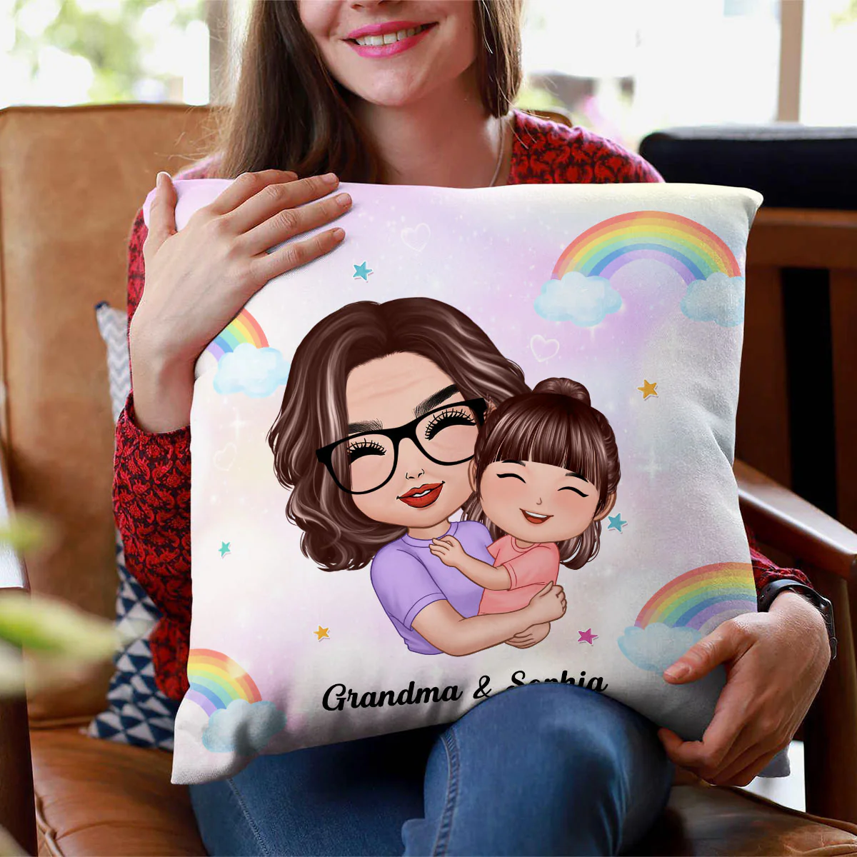 Grandma Hugging Kid Gift For Granddaughter Grandson Personalized Pillow - Image 2