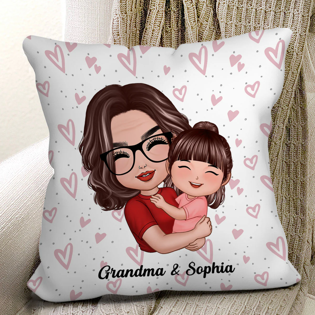 Grandma Hugging Kid Gift For Granddaughter Grandson Personalized Pillow - Image 3