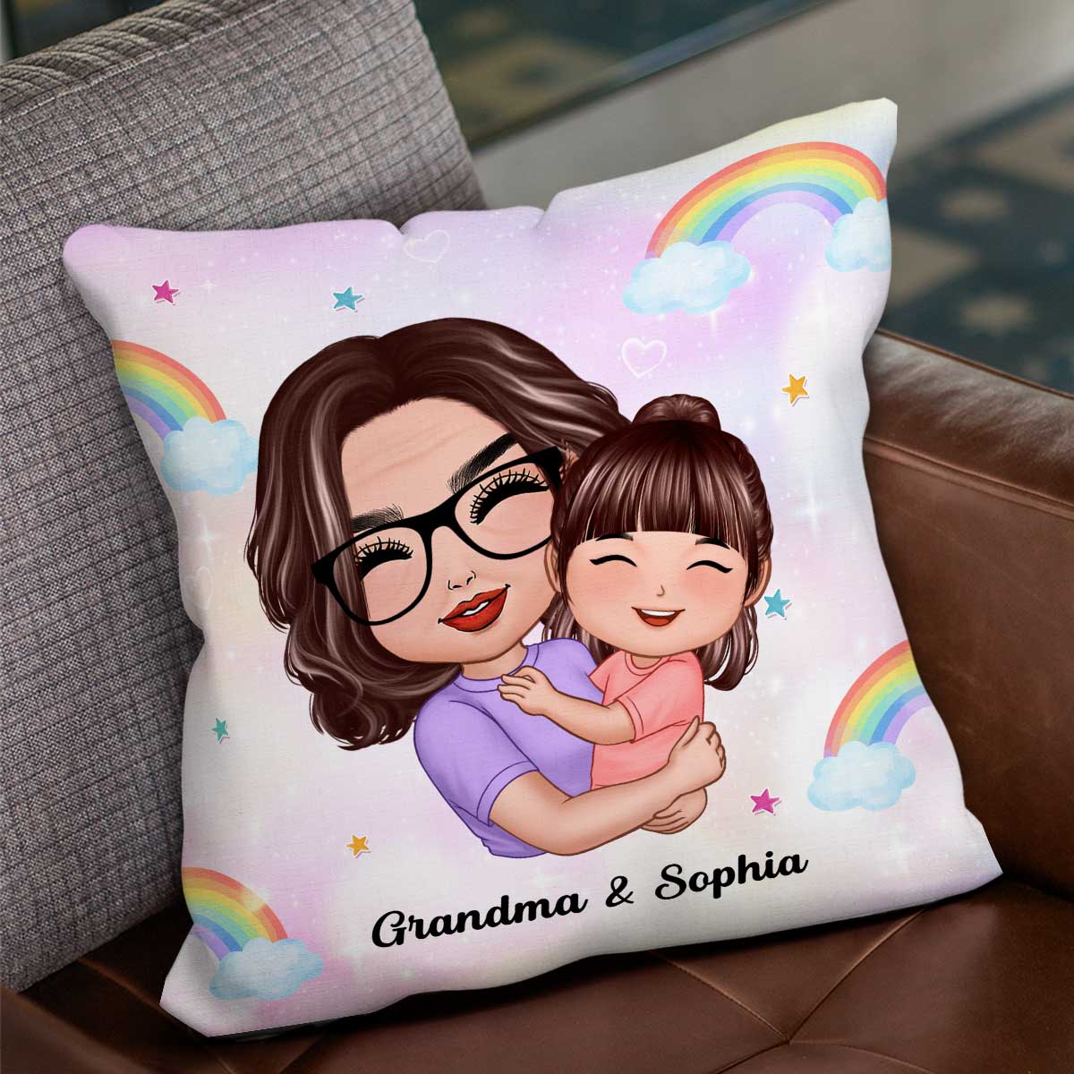 Grandma Hugging Kid Gift For Granddaughter Grandson Personalized Pillow - Image 4