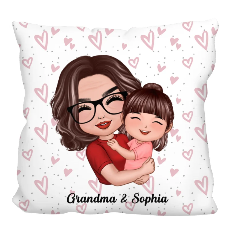 Grandma Hugging Kid Gift For Granddaughter Grandson Personalized Pillow - Image 7