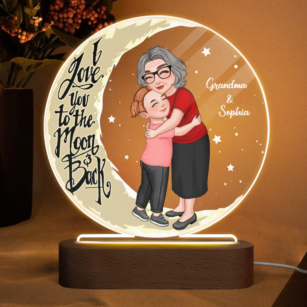 Grandma Hugging Grandkid Love You To The Moon And Back Personalized Acrylic LED Night Light, Gift For Grandma, Granddaughter, Grandson - Image 4