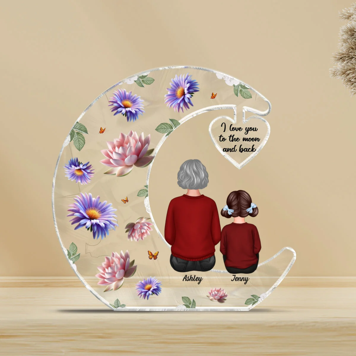 Grandma I Love You to the Moon and Back, Birth Month Flowers Personalized Acrylic Plaque - Image 8