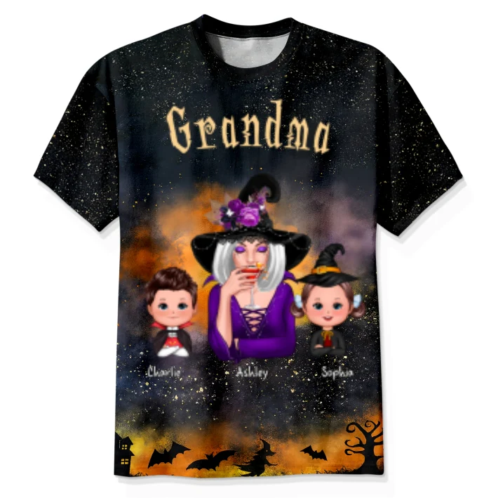 Grandma & Kids Witchy Ombre Tie-Dye Pattern Personalized Shirt Perfect Halloween Costume For Grandma - Image 10