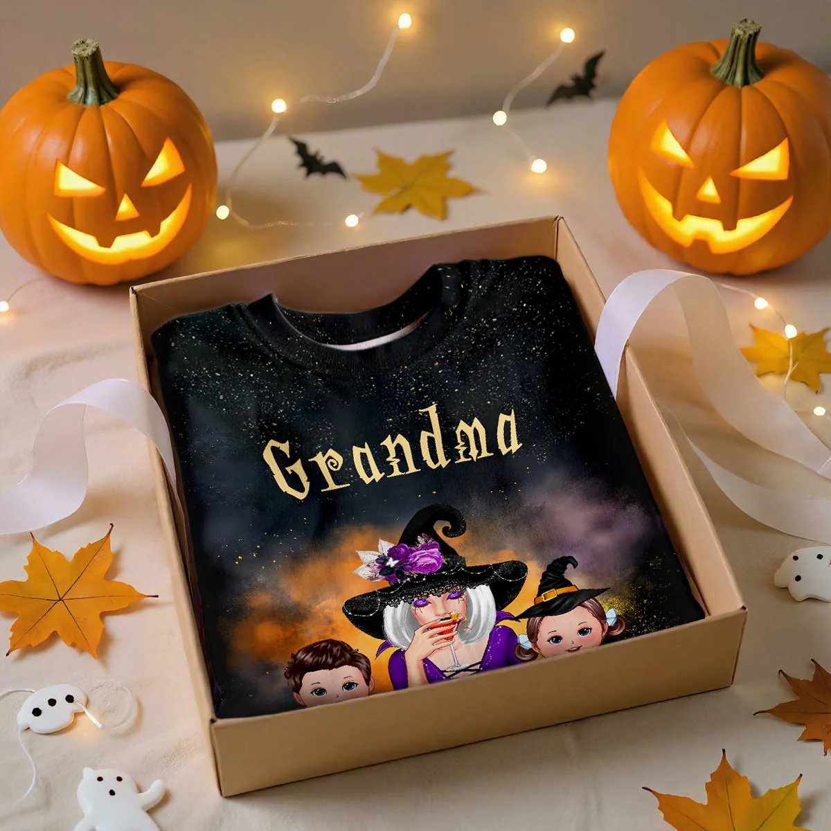 Grandma & Kids Witchy Ombre Tie-Dye Pattern Personalized Shirt Perfect Halloween Costume For Grandma - Image 2
