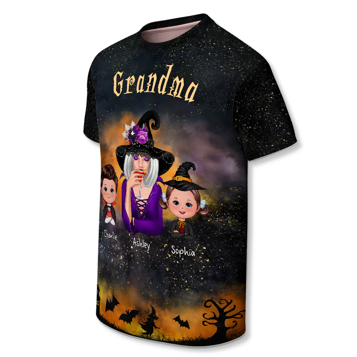 Grandma & Kids Witchy Ombre Tie-Dye Pattern Personalized Shirt Perfect Halloween Costume For Grandma - Image 6