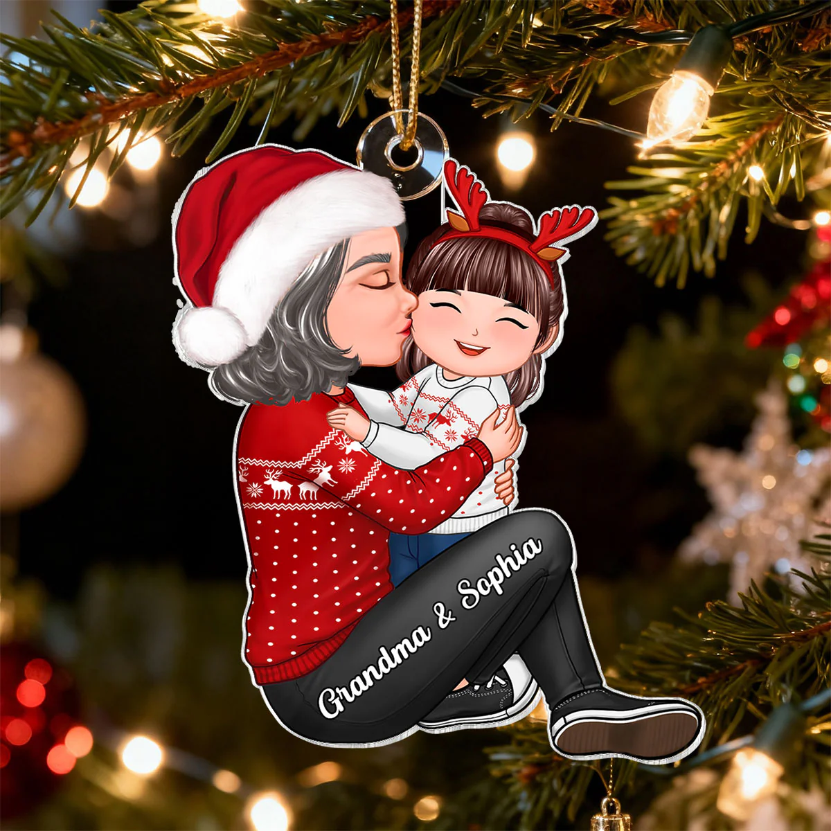 Christmas Grandma Kissing Grandkid - Personalized Acrylic Ornament - Heartwarming Gift For Granddaughter Grandson - Image 8