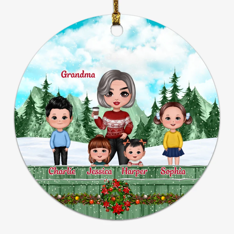 Grandma Life Better With Grandkids Christmas Fence Personalized Circle Ornament - Image 5
