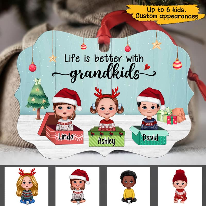 Grandma Life Better With Grandkids Gift Box Personalized Christmas Ornament - Image 2