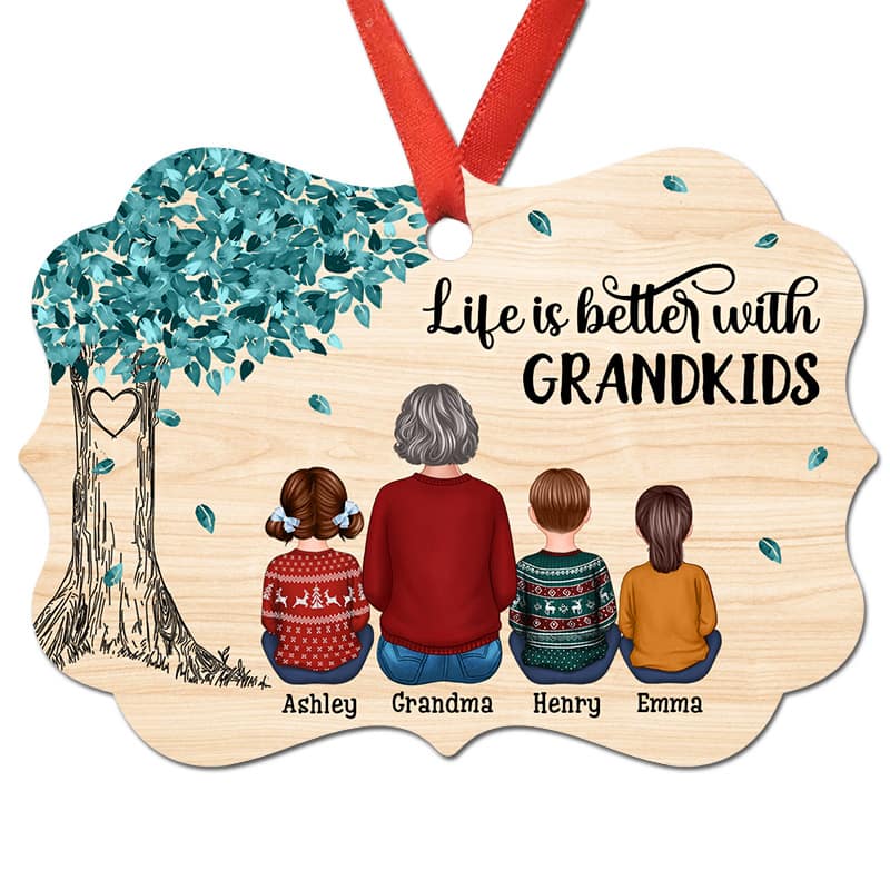 Grandma Life Is Better With Grandkids Under Tree Personalized Christmas Ornament