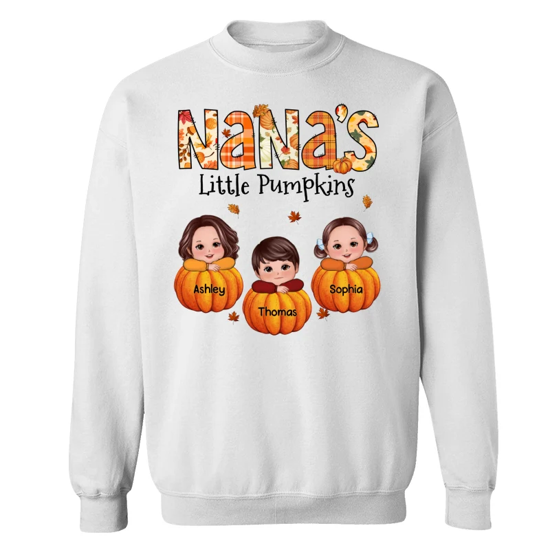 Grandma Little Pumpkins Fall Pattern Kids On Pumpkins Personalized Shirt - Image 17