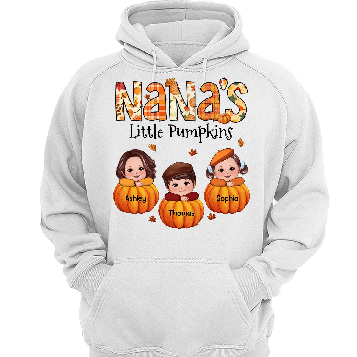 Grandma Little Pumpkins Fall Pattern Kids On Pumpkins Personalized Shirt - Image 3