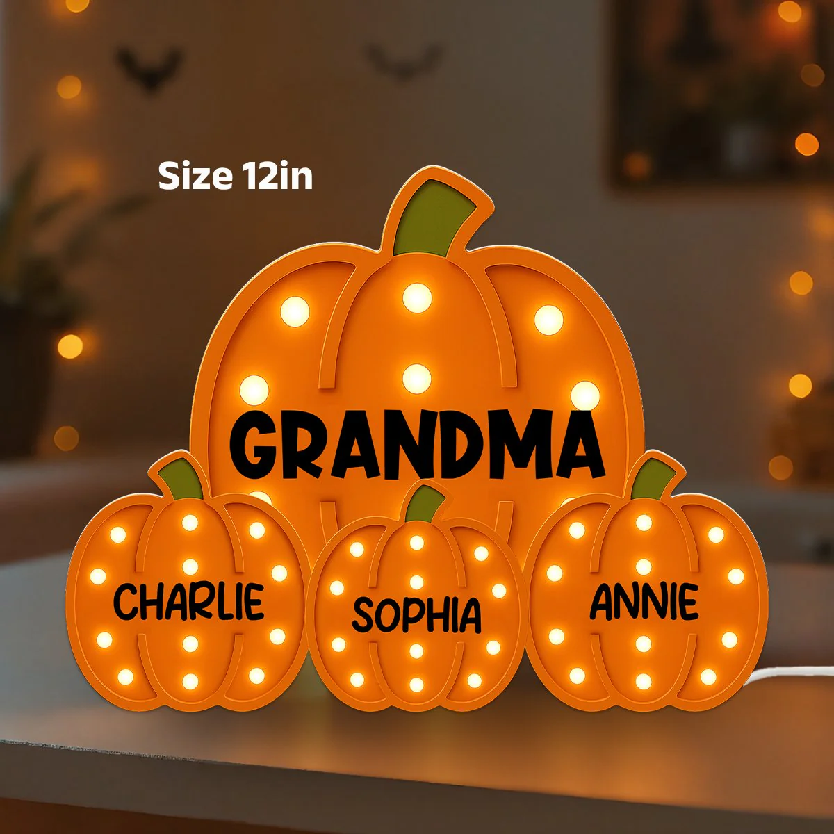3D Effect Grandma Little Pumpkins Marquee Pattern Effect Flat - Personalized Light Box - Image 3
