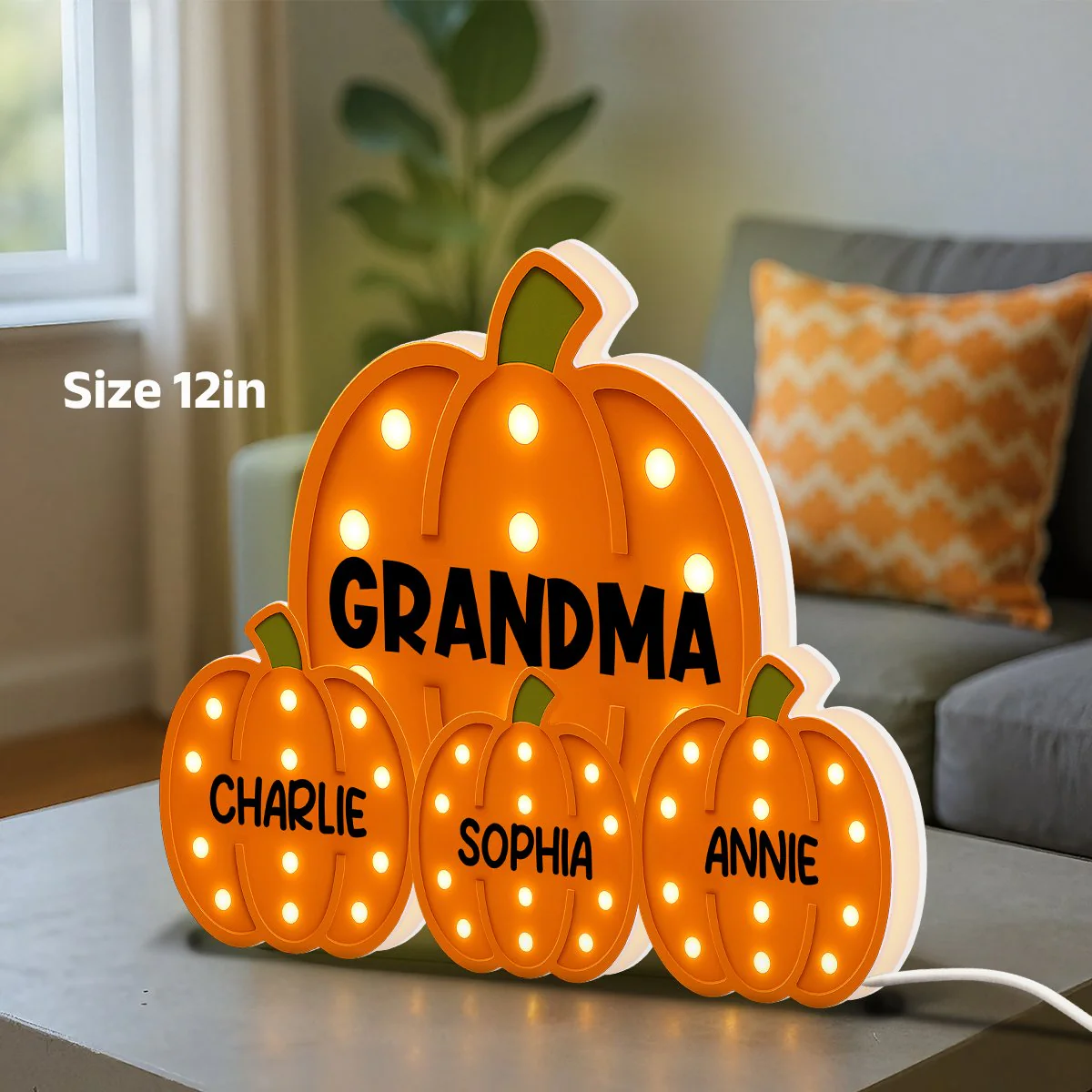 3D Effect Grandma Little Pumpkins Marquee Pattern Effect Flat - Personalized Light Box - Image 4