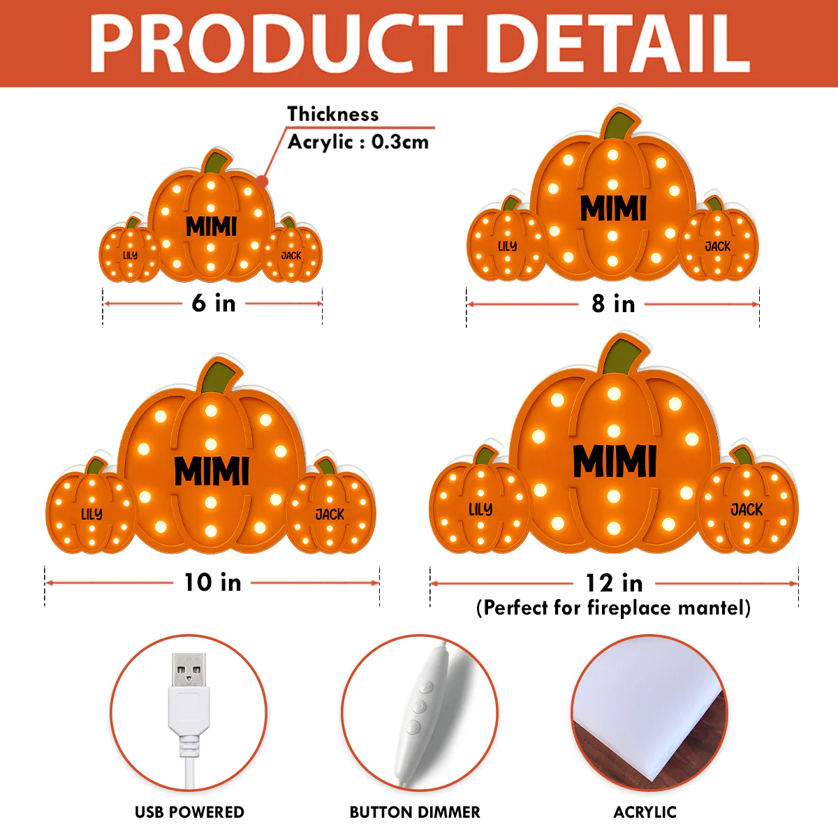 3D Effect Grandma Little Pumpkins Marquee Pattern Effect Flat - Personalized Light Box - Image 7