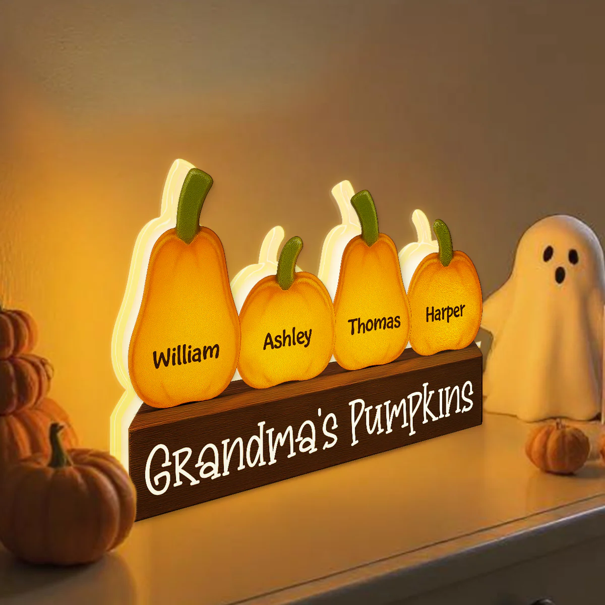 3D Effect Grandma Little Pumpkins Personalized LED Light Box