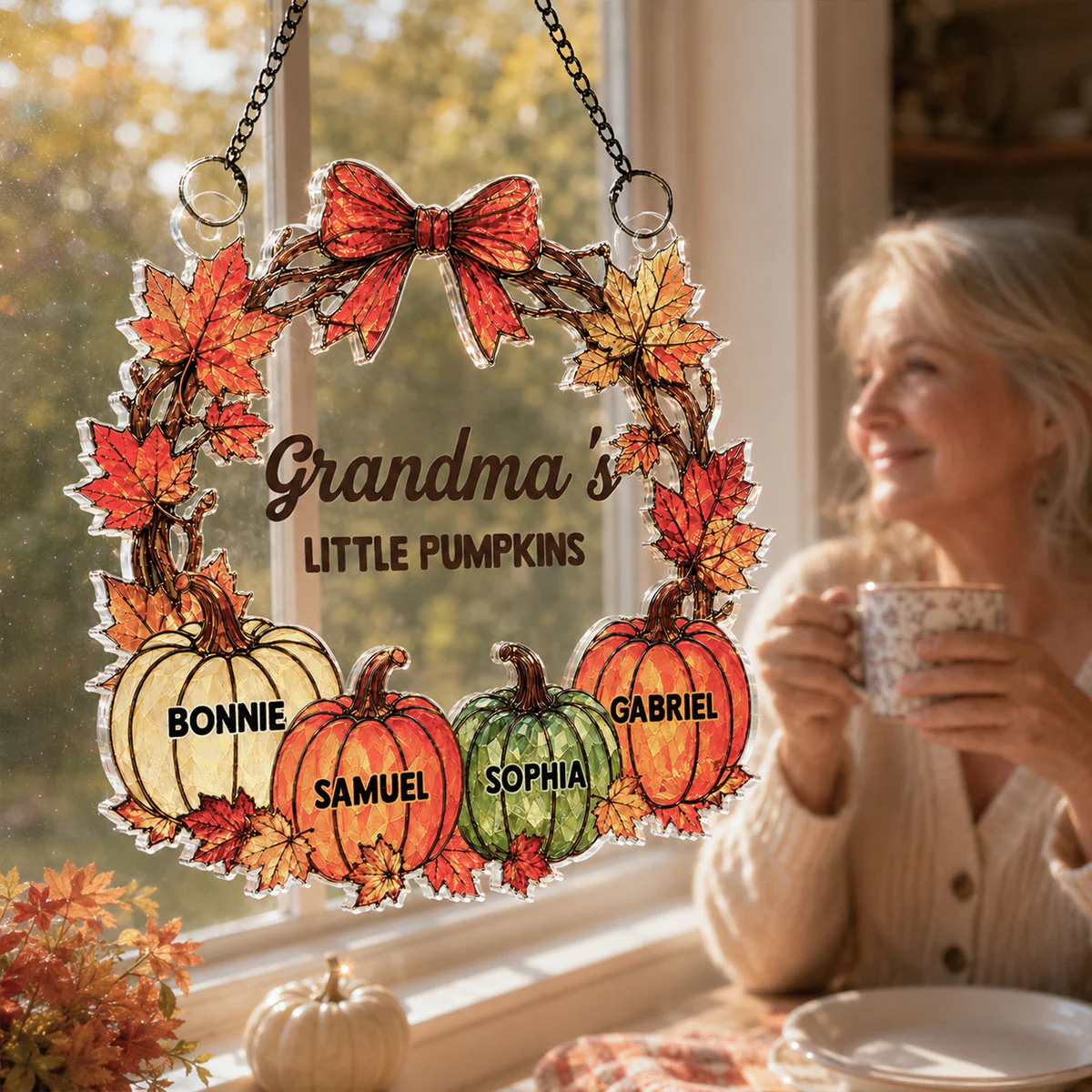 Grandma Little Pumpkins - Personalized Suncatcher - Fall Season Decoration - Image 3