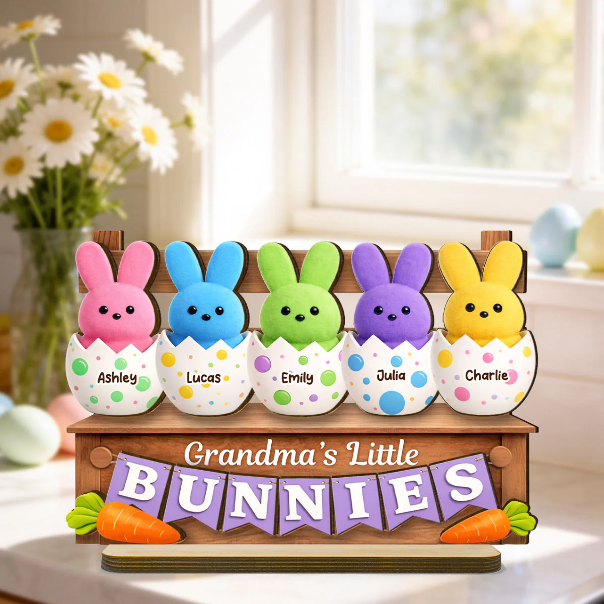 Grandma Little's Bunnies - Personalized 2-Layered Wooden Plaque - Easter Decor for Grandma - Image 2