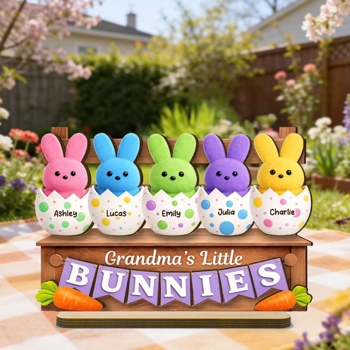 Grandma Little's Bunnies - Personalized 2-Layered Wooden Plaque - Easter Decor for Grandma - Image 3