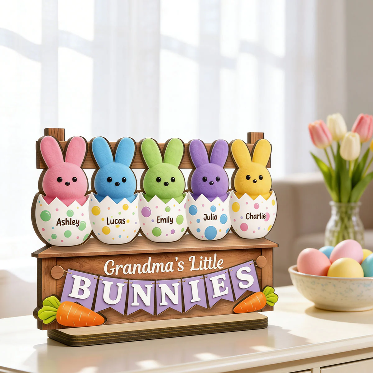 Grandma Little's Bunnies - Personalized 2-Layered Wooden Plaque - Easter Decor for Grandma - Image 4